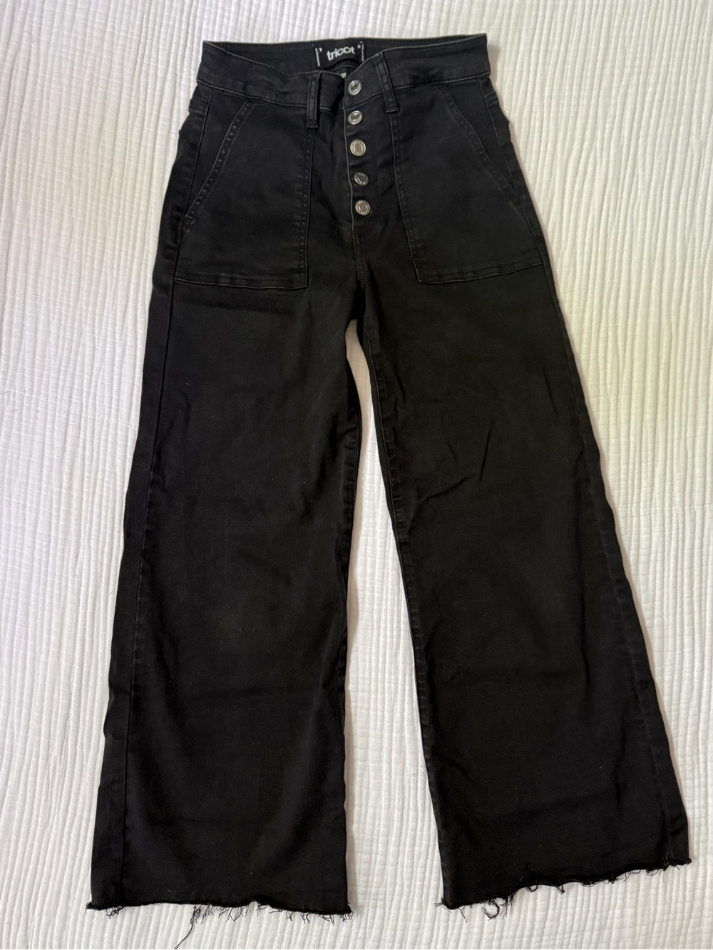 Tricot Black High Rise Cropped Wide Leg Jeans Raw Hem Size 27